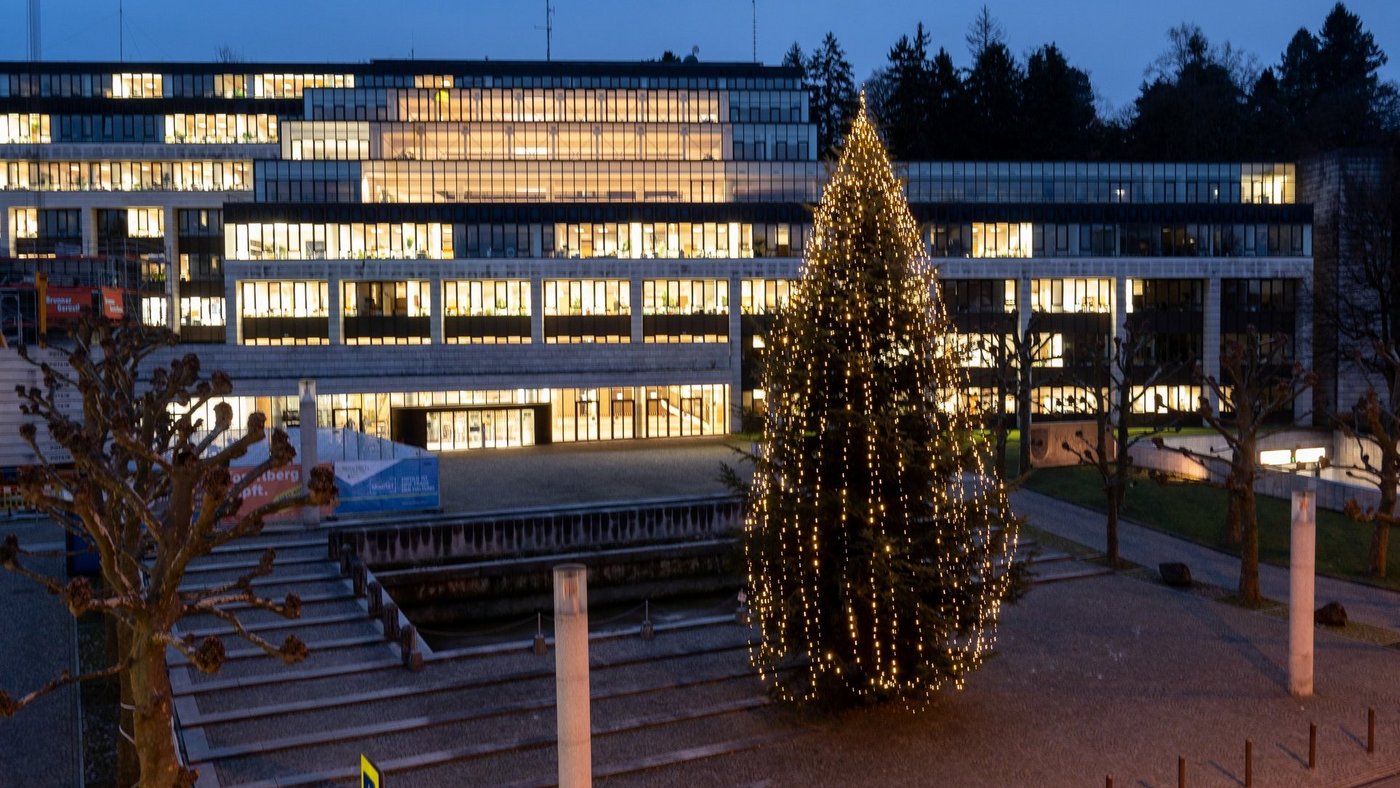 Gemeinde Göfis Weihnachtsbaum aus Göfis erleuchtet den Landhausvorplatz